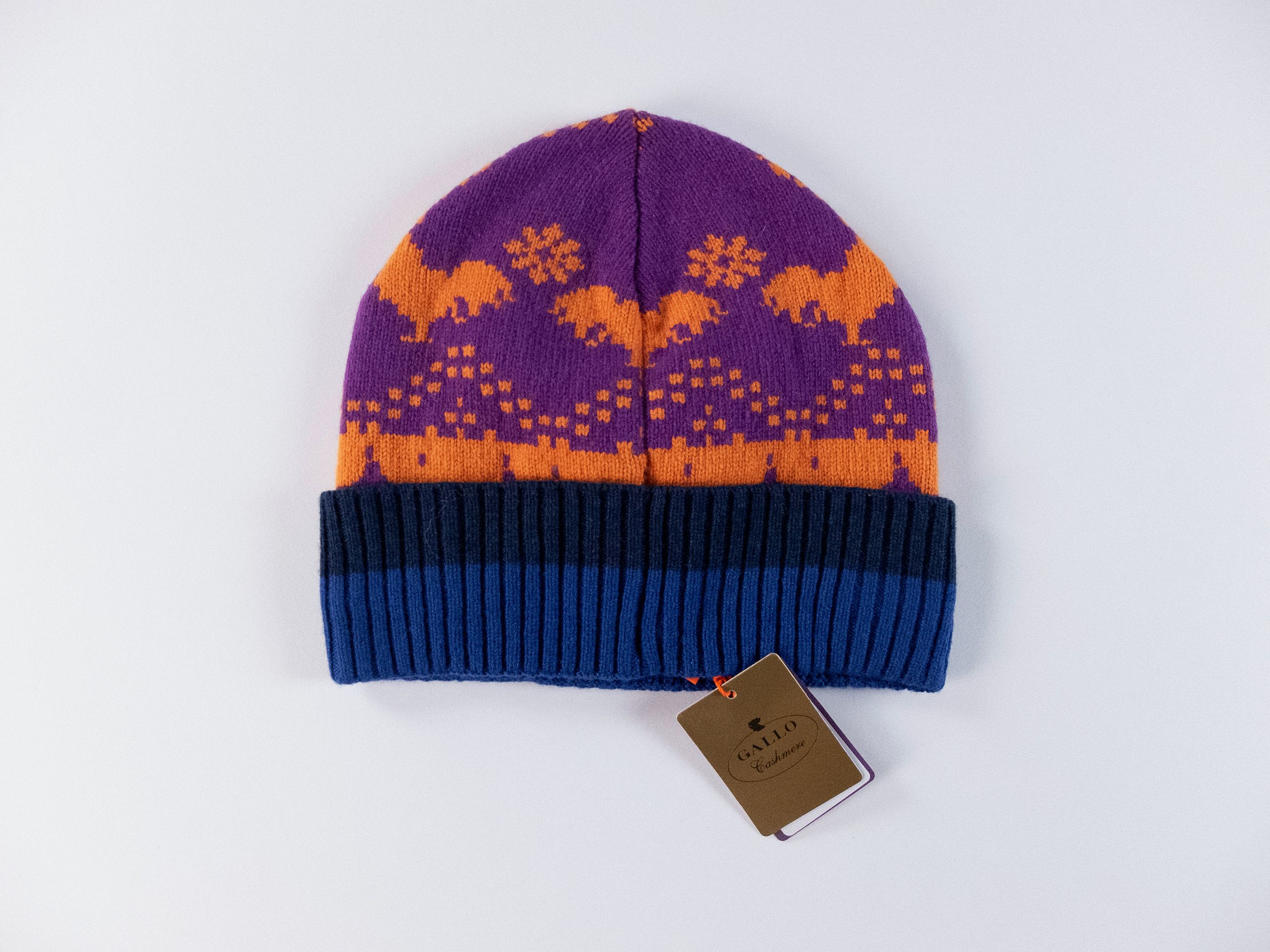 Other GALLO navy blue & purple deer motif wool cashmere beanie Size ONE SIZE - 1 Thumbnail