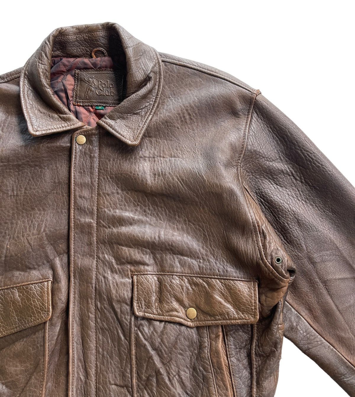 Vintage Vintage Polo Club Leather Bomber Jacket Size US L / EU 52-54 / 3 - 8 Thumbnail