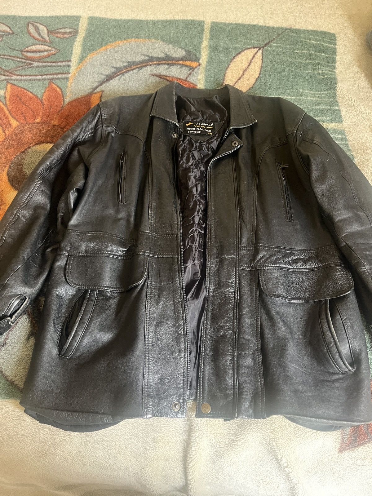 image of Vintage Egyptian Leather Jacket in Black, Men's (Size 2XL)