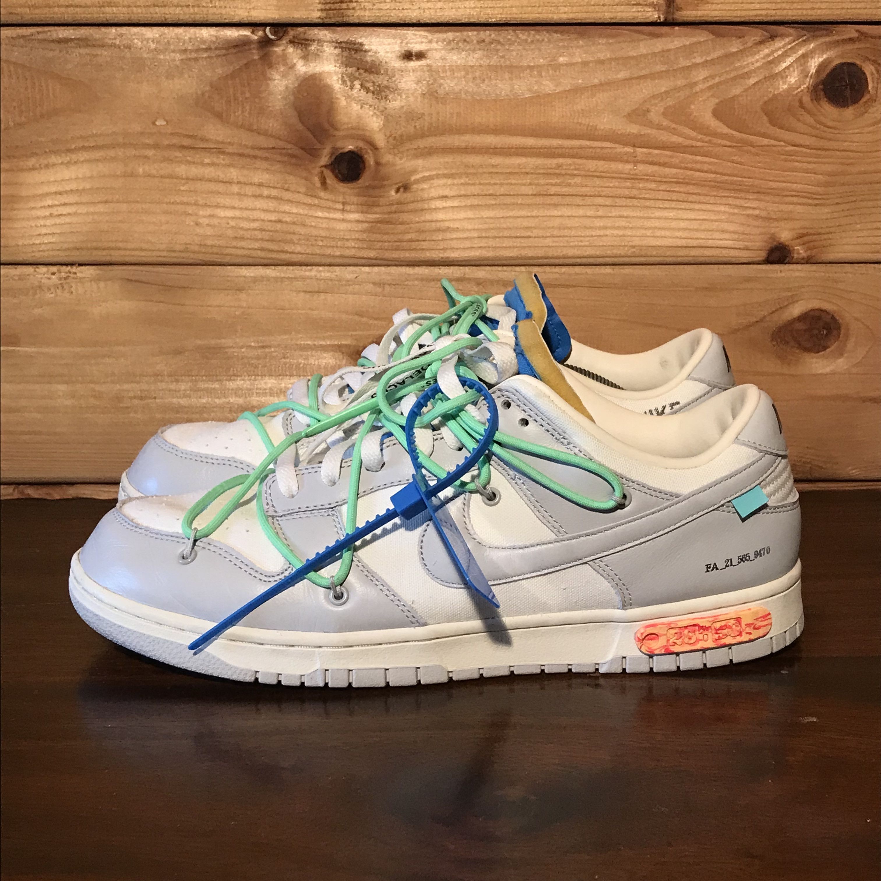 Nike × Off-White × Virgil Abloh 2021 Nike x Off-White Virgil Abloh Lot 26 Sail Grey Dunk Low Size US 12.5 / EU 45-46 - 3 Thumbnail