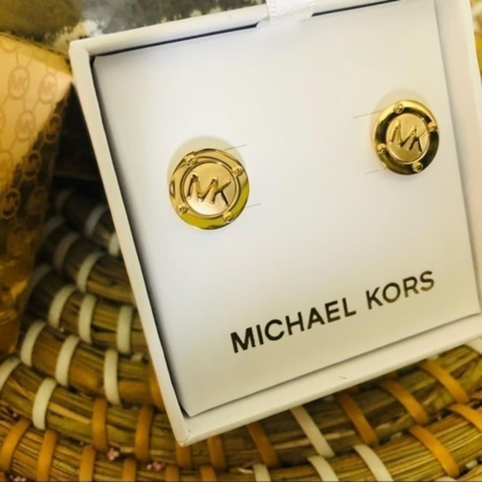 Michael Kors Michael Kors Gold MK Logo Stud Earrings NWT Size ONE SIZE - 1 Thumbnail