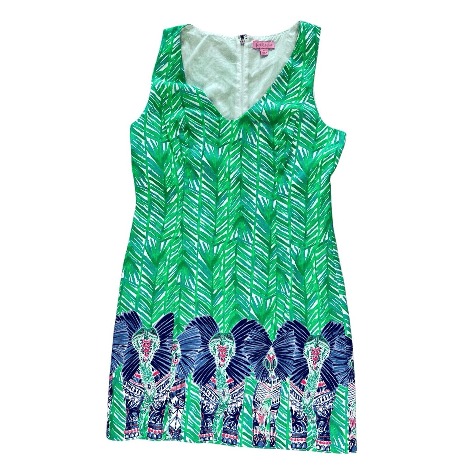 Lilly Pulitzer Lilly Pulitzer Tandie Shift Dress Green Elephants 10 Coastal Size L / US 10 / IT 46 - 2 Thumbnail