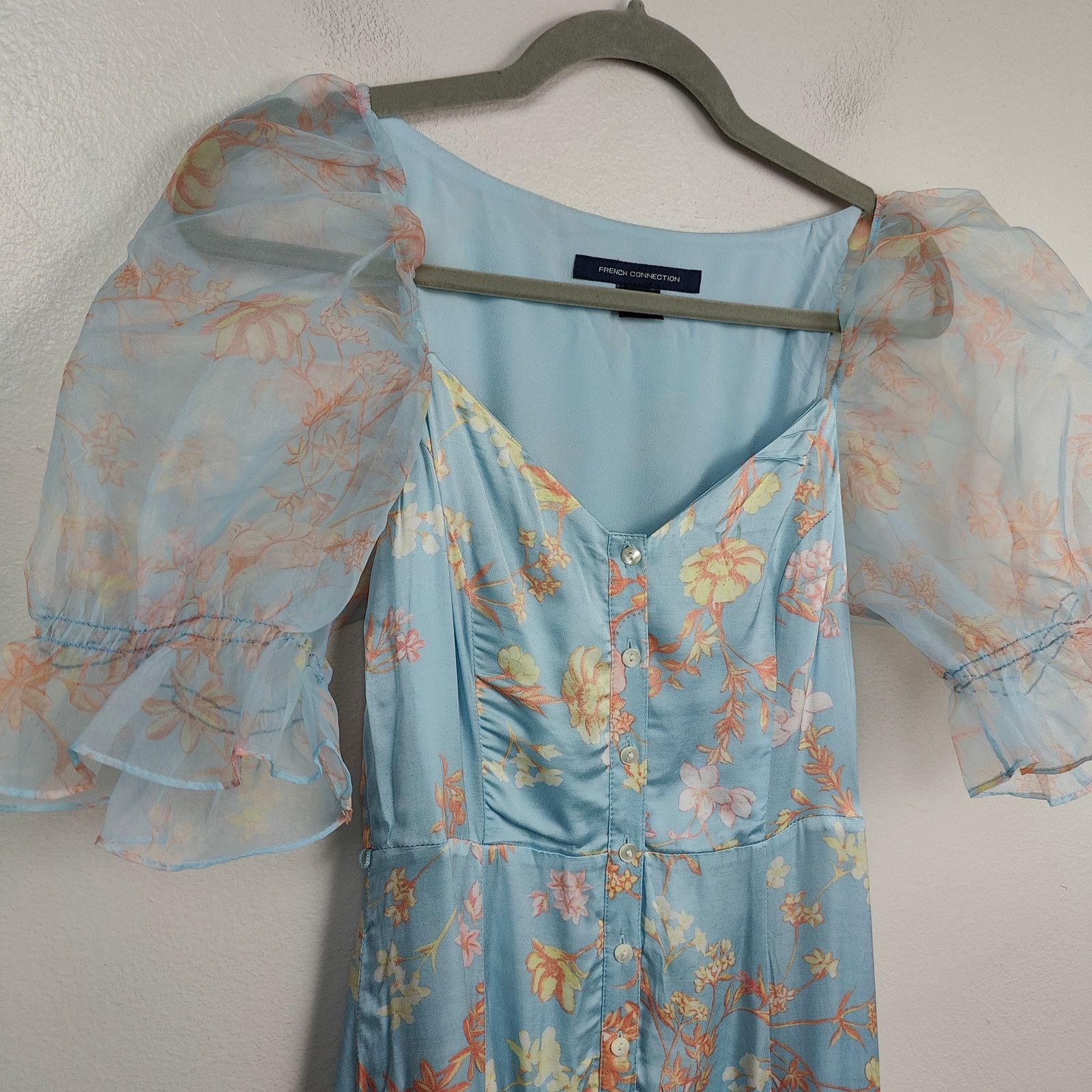 French Connection French Connection Floral Midi Dress Womens 0 Blue Pink Size XS / US 0-2 / IT 36-38 - 2 Thumbnail