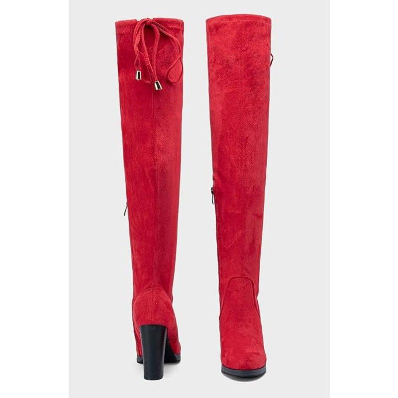 Other Vepose Women's 9.5 Red Faux Suede Thigh High Heeled Boots Size US 9.5 / IT 39.5 - 6 Thumbnail
