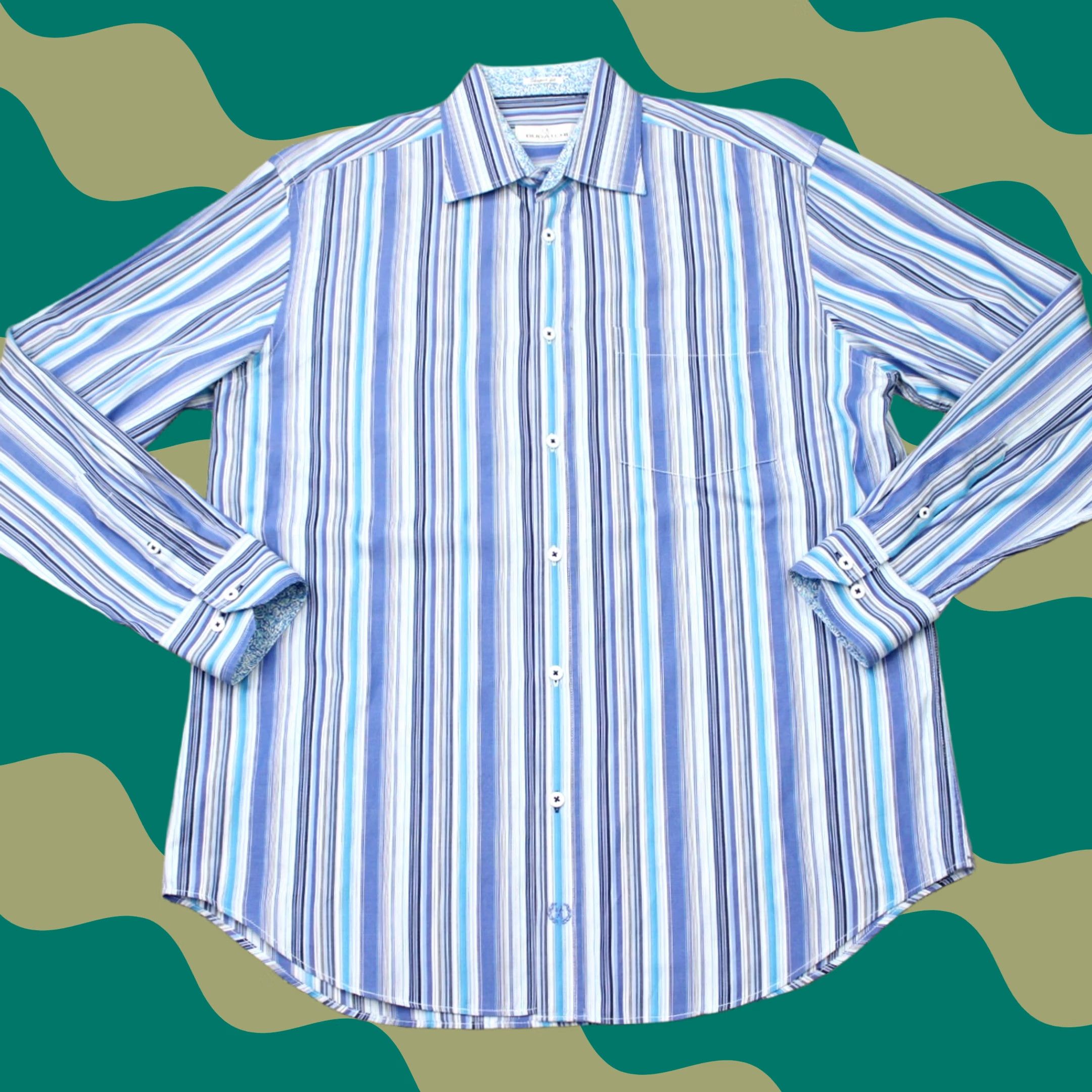 BUGATCHI Bugatchi Uomo Button-Up Shirt Mens XL Blue Striped Cotton Long Sleeve Relaxed Fit Button-Down Shirt Size US XL / EU 56 / 4 - 1 Thumbnail
