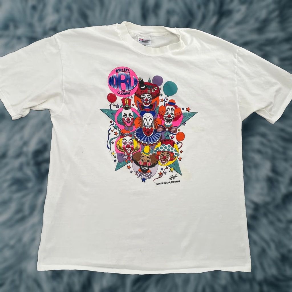 Hanes Vintage Hanes Beefy-T T-Shirt Adult XL White Crew Neck Graphic Clown 90s USA Mens Size US XL / EU 56 / 4 - 1 Thumbnail