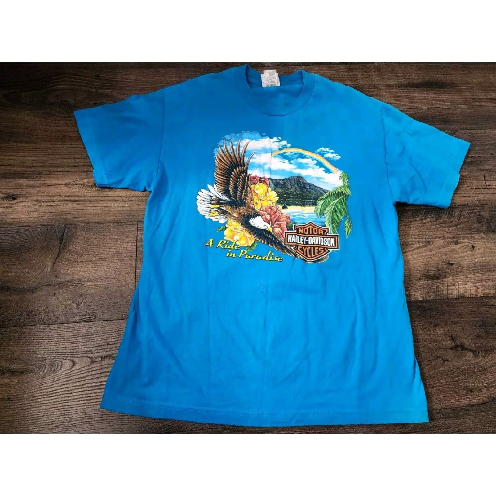 Harley Davidson VINTAGE Mens L HARLEY DAVIDSON Ride In Paradise Honolulu Hawaii T Shirt Distressed Size US L / EU 52-54 / 3 - 2 Thumbnail