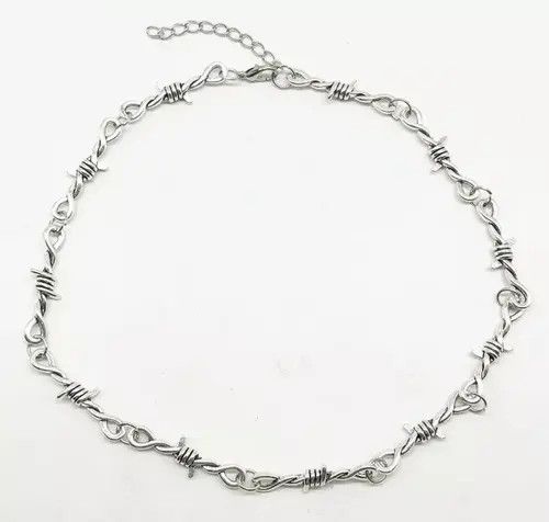 Jewelry Barbed Wire Chrome Necklace Spike Post Grunge Punk Chain Size ONE SIZE - 2 Thumbnail