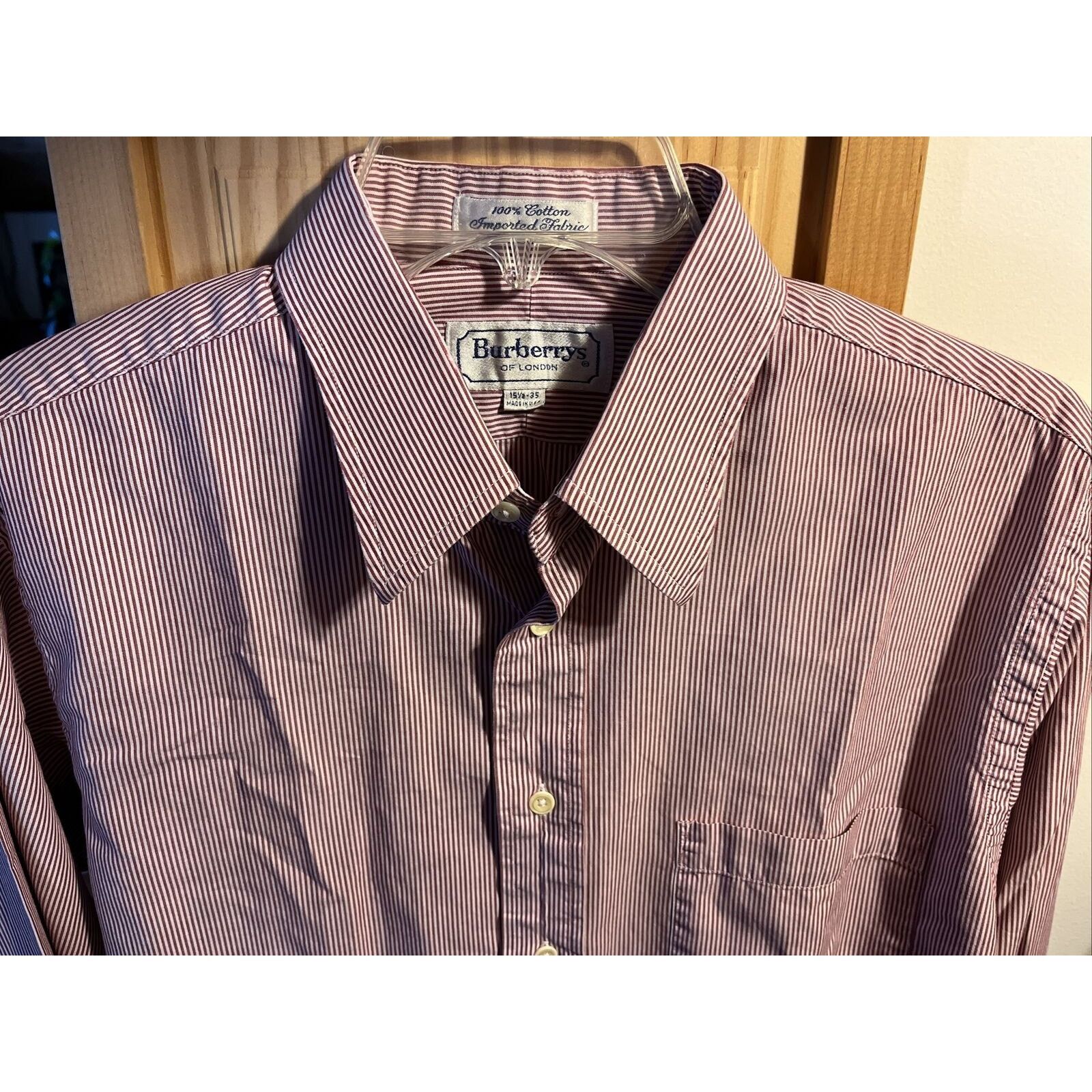 Burberry Burberry London Men’s 15.5 35 Burgundy Striped Cotton Shirt Size US M / EU 48-50 / 2 - 3 Thumbnail