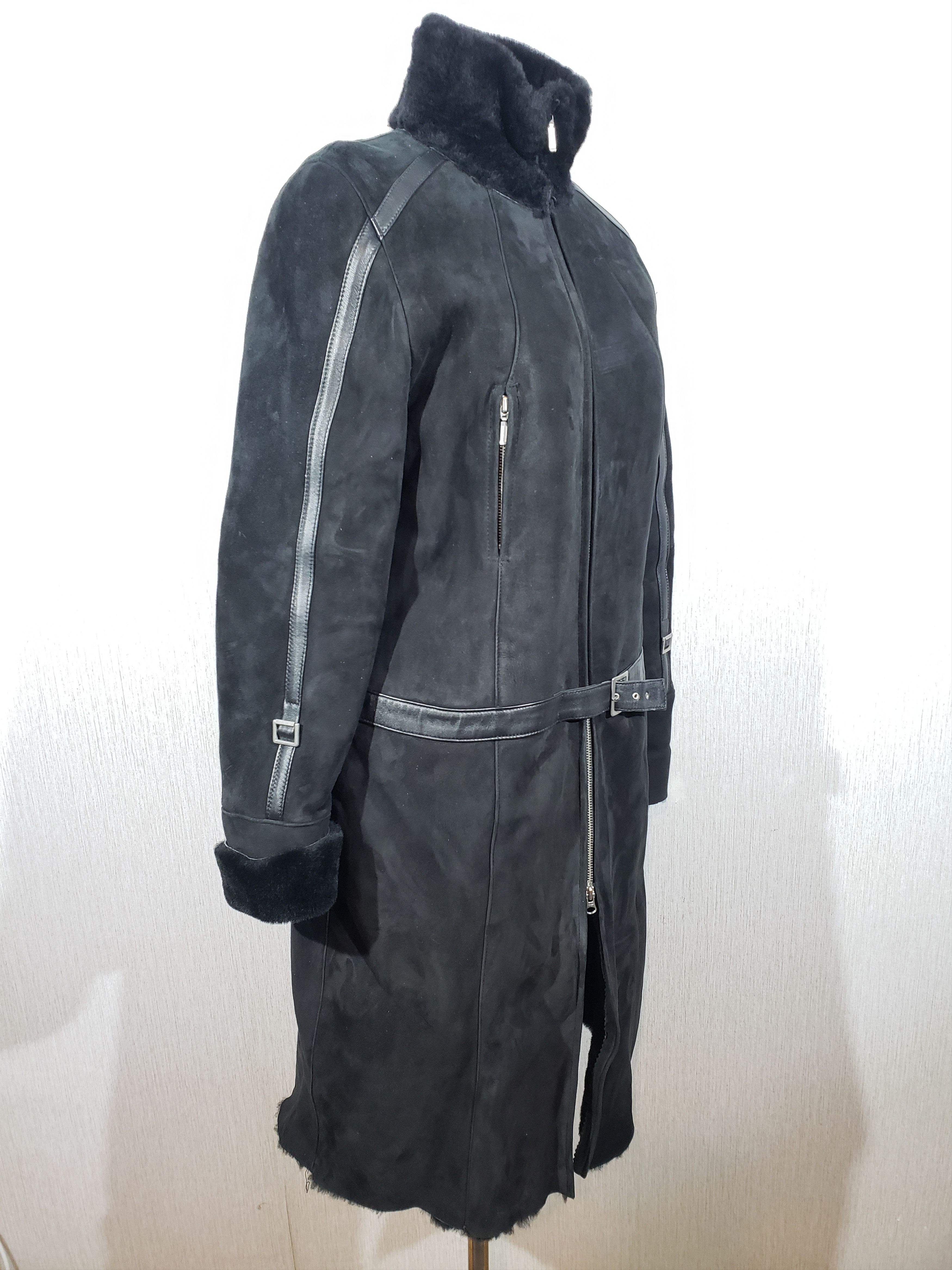 Genuine Leather Stylish black sheepskin coat with metal zipper. Size XL / US 12-14 / IT 48-50 - 3 Thumbnail