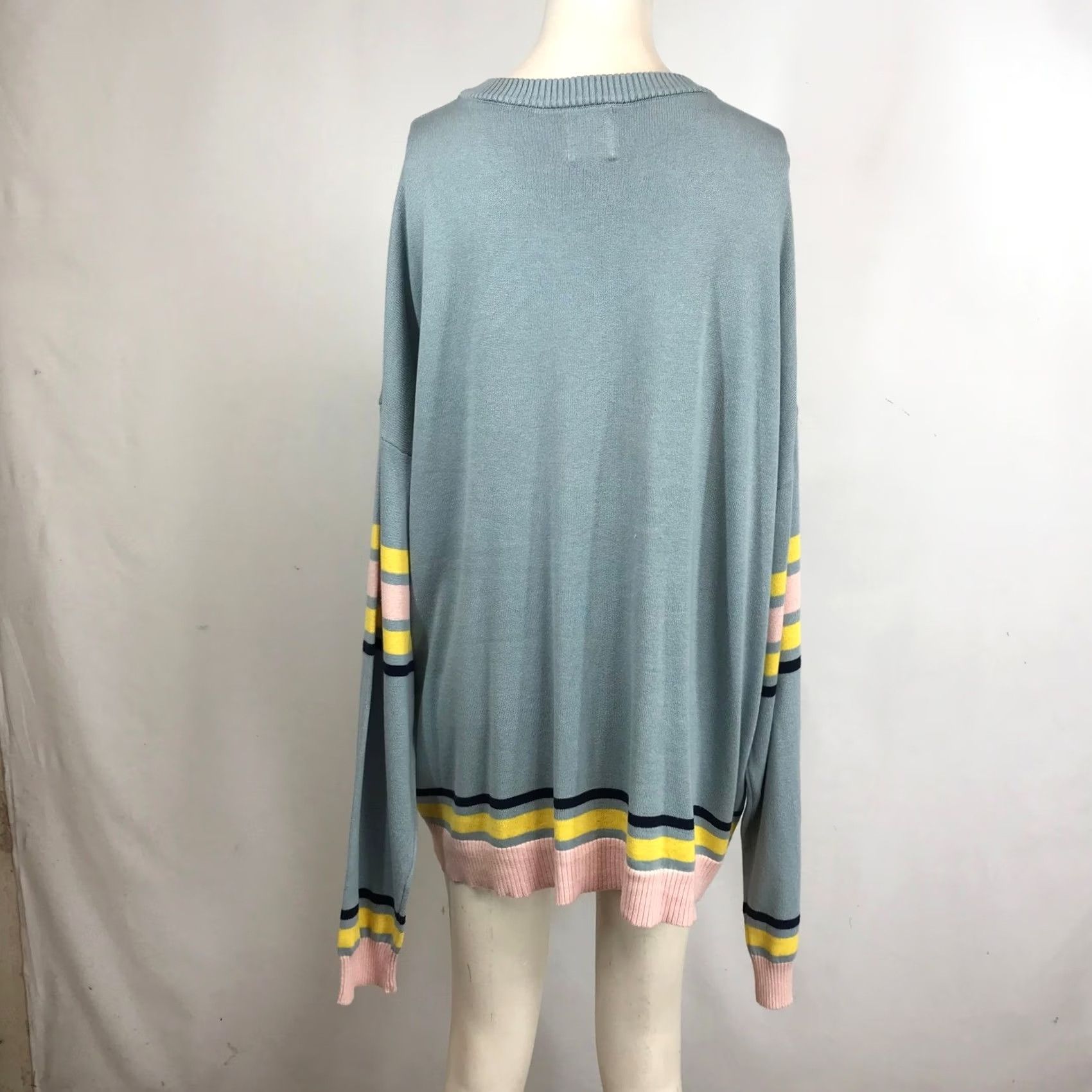 Vintage Like Love Sweater Plus Size 3XL Blue Striped Sleeve Light Casual Size XXL / US 16-18 / IT 52-54 - 5 Thumbnail