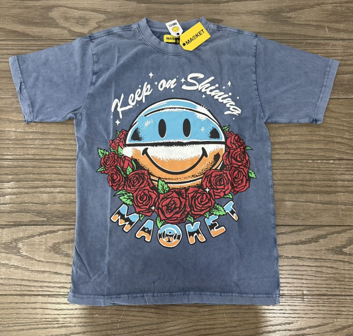 Designer × Market 🌹 MARKET Washed Blue Keep On Shining Tee Shirt Small 🌹 Size S / US 4 / IT 40 - 3 Thumbnail
