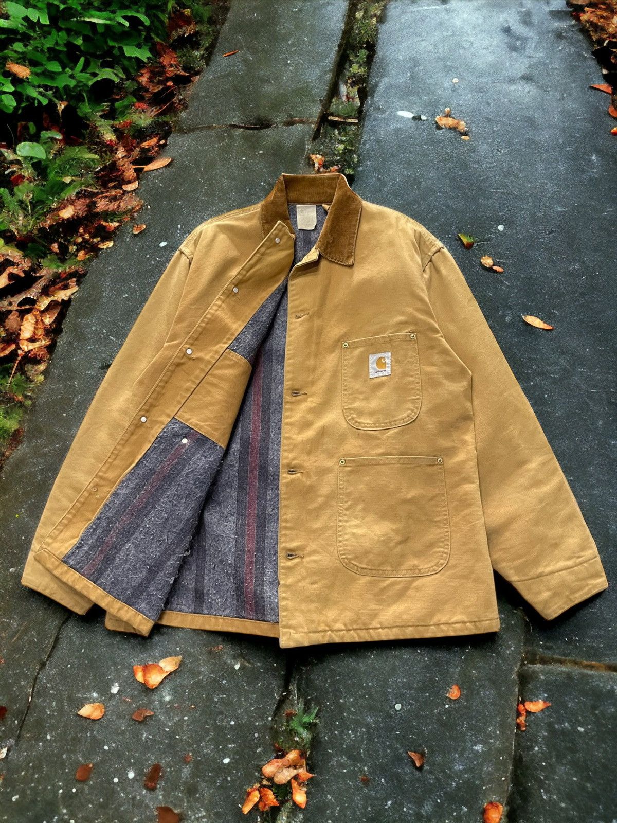 Carhartt × Vintage 80s Vintage Carhartt Blanked Lined Chore Jacket Made In USA Size US L / EU 52-54 / 3 - 1 Thumbnail