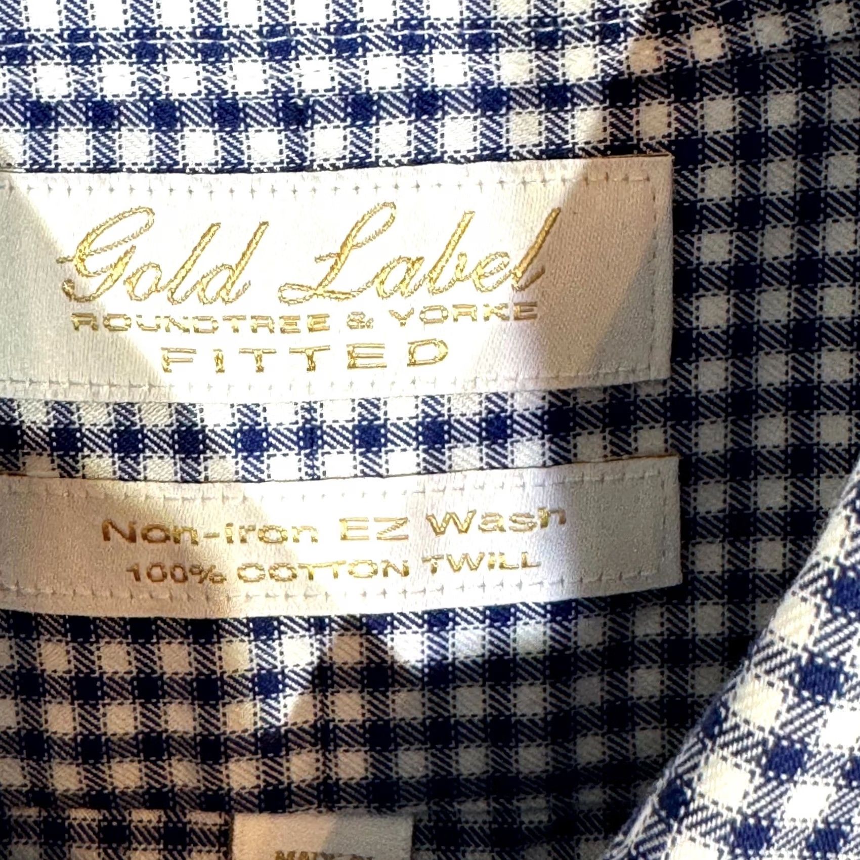 Roundtree & Yorke Gold Label Dress Shirt Blue Check 100% Cotton 16.5×34 Fitted Formal Shirt Men Regular Chest 46in Long Sleeve Button-Down Collared Vintage? No Size 46R - 7 Thumbnail