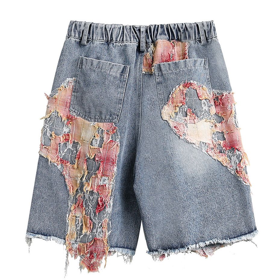 Japanese Brand × Vintage Torn Lace Faded Shorts Jeans Y2K Vintage Style Stretch Waist Size US 31 - 2 Thumbnail