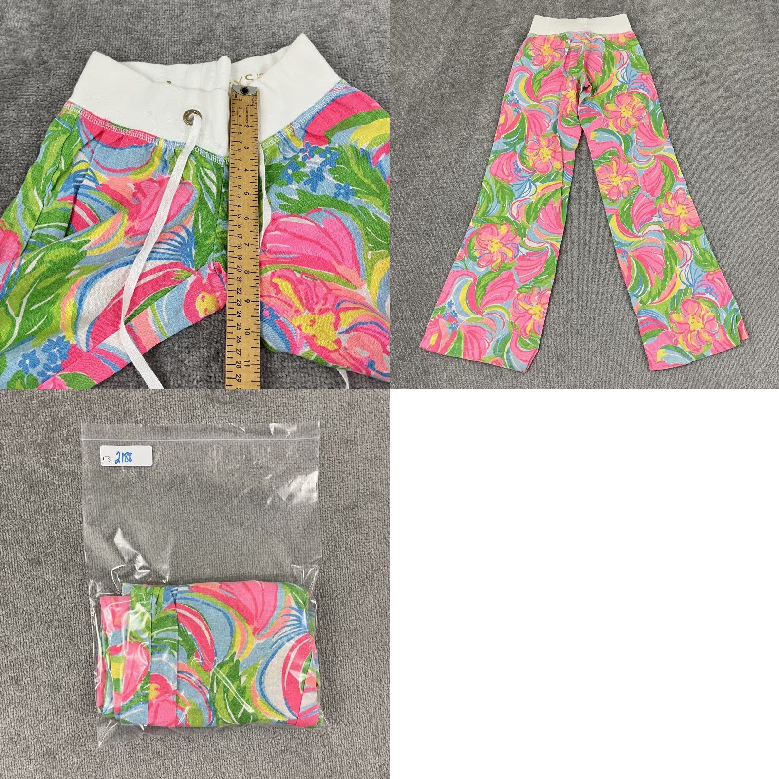 Lilly Pulitzer Beach Pants Womens XXS 32 100% Linen Floral Wide-Leg Preppy Pants, Multicolor, Vintage: No