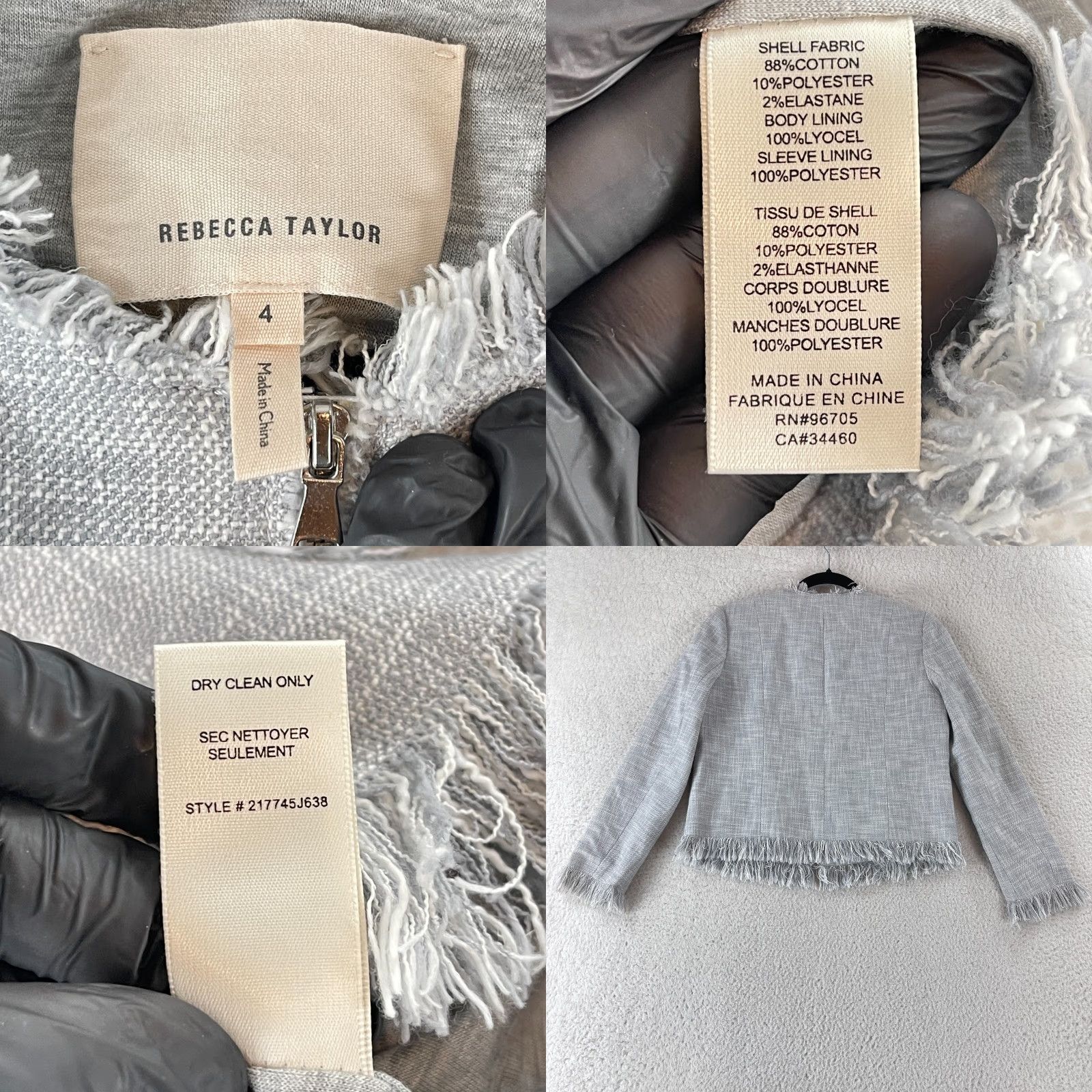 Rebecca Taylor Rebecca Taylor Slub Suiting Jacket Womens Size 4 Gray Fringe Hem Full Zip LS Jacket Size S / US 4 / IT 40 - 8 Thumbnail