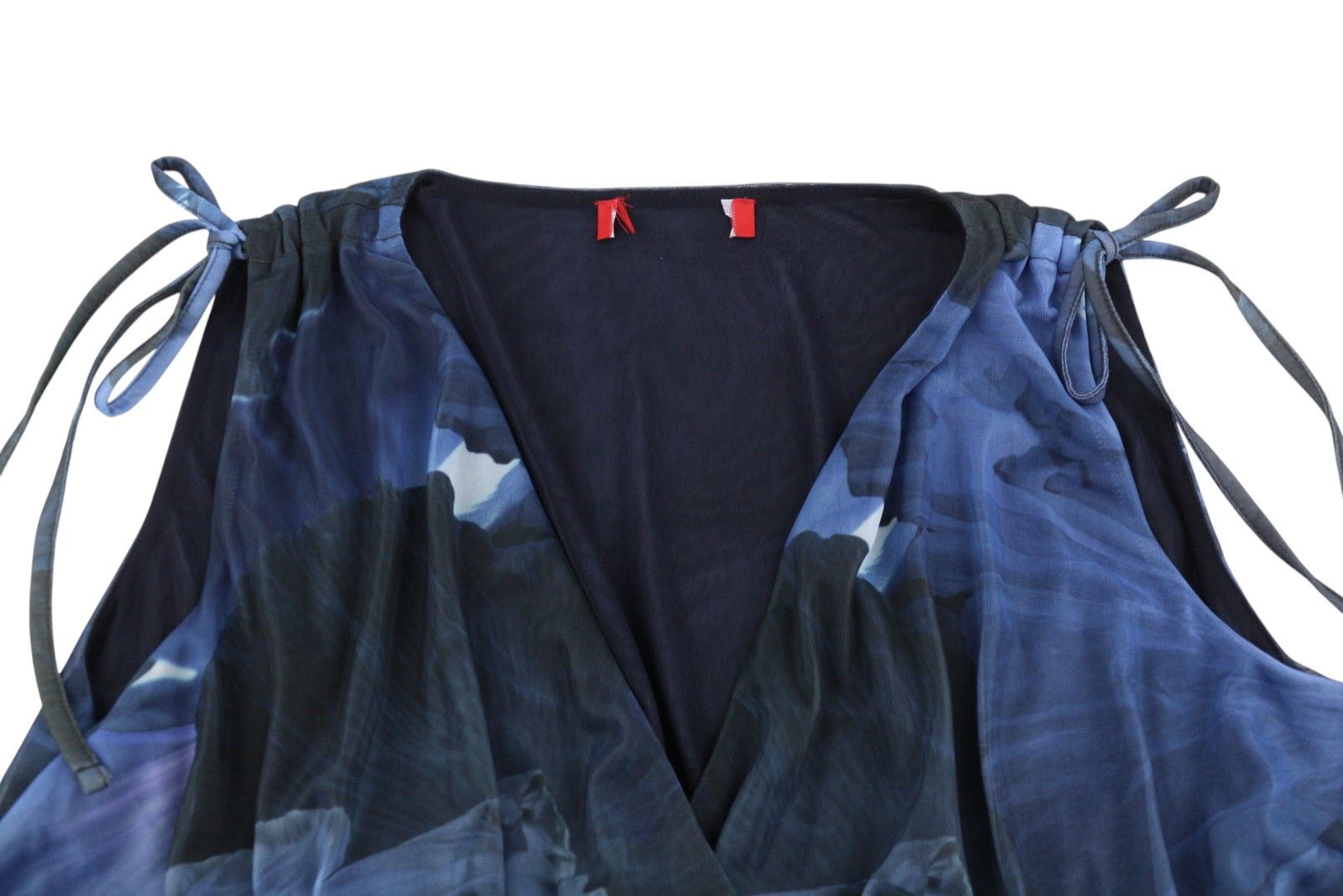 MAX&Co. S Dark Blue Floral Print V-Neck Sleeveless Midi Dress 89035 Size S / US 4 / IT 40 - 5 Thumbnail