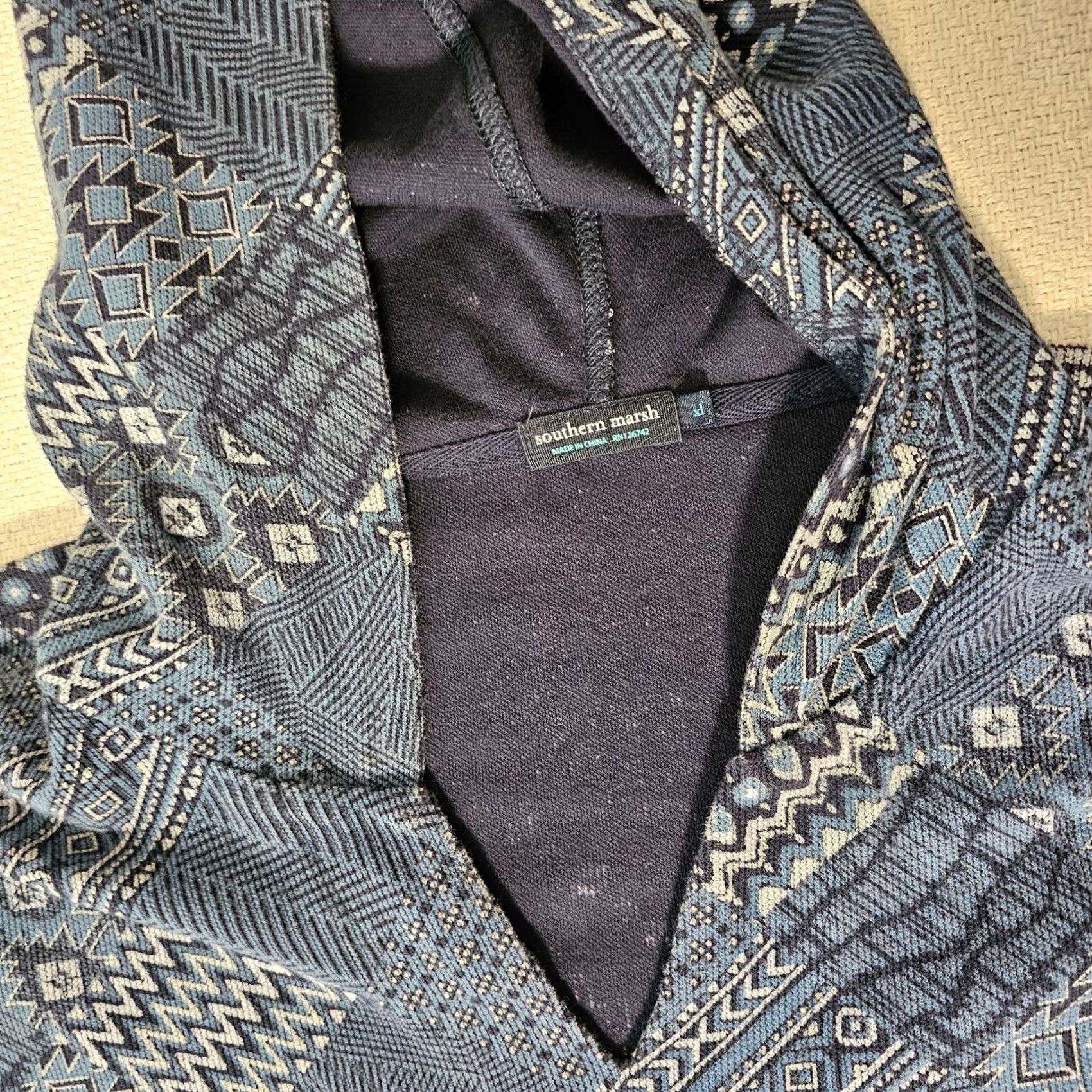 Vintage VINTAGE Southern Marsh Men’s Cotton V Neck Pullover Hoodie XL Aztec Western Blue Size US XL / EU 56 / 4 - 2 Thumbnail