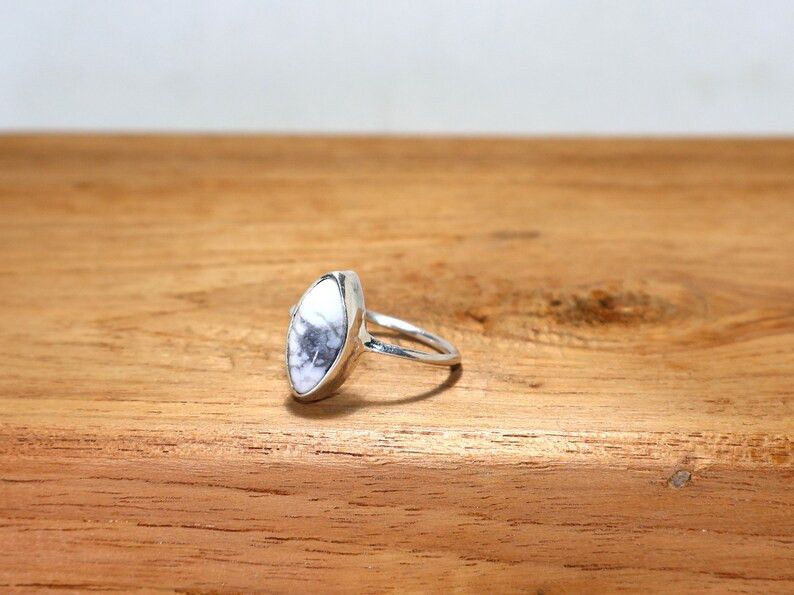 Handmade Marquise White Howlite Ring: Handmade Sterling Silver Ring Size ONE SIZE - 4 Thumbnail