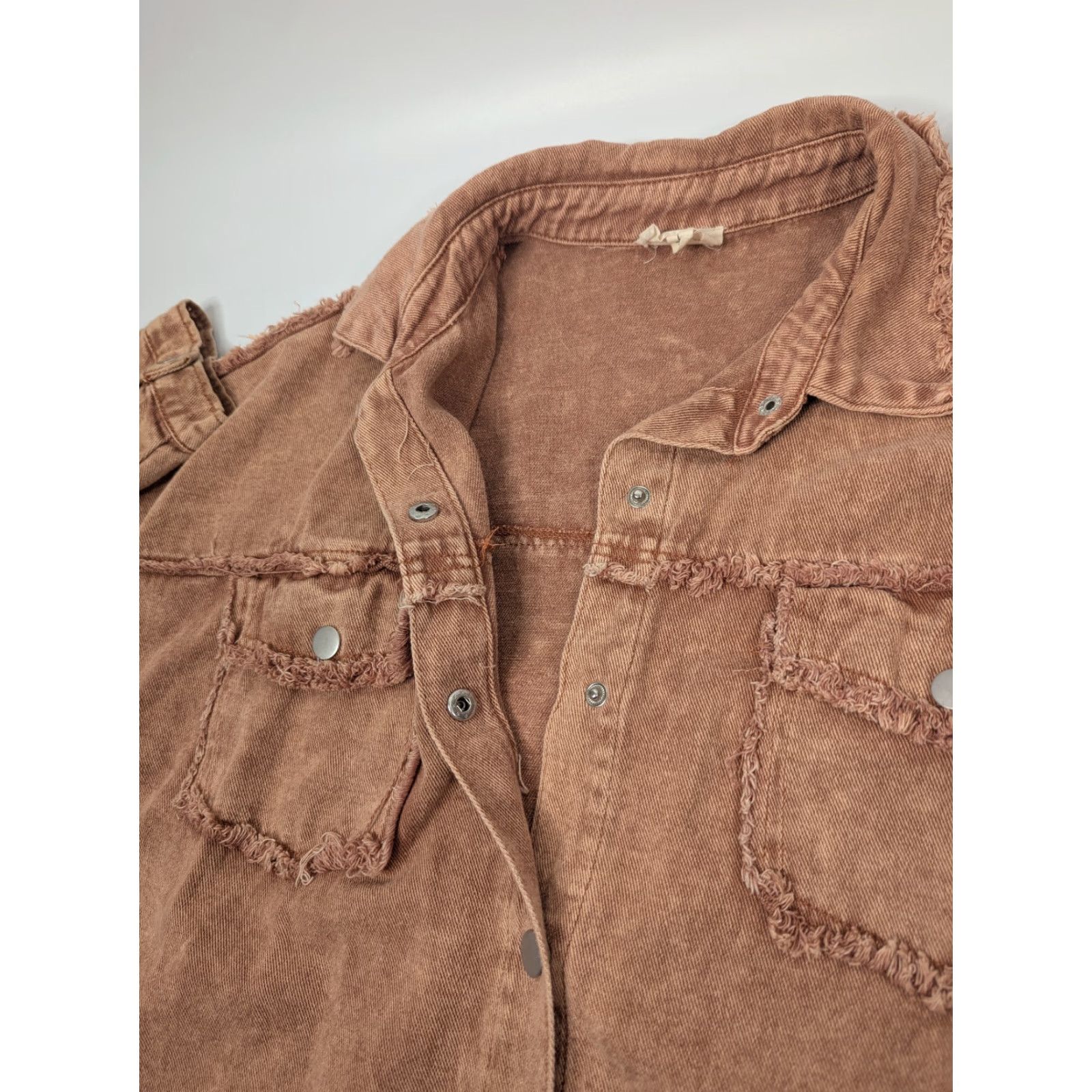 Vintage 143 Story by Line Up Shacket Shirt Jacket L Rust Fringe Snap Pocket Western 90s Womens Size L / US 10 / IT 46 - 7 Thumbnail