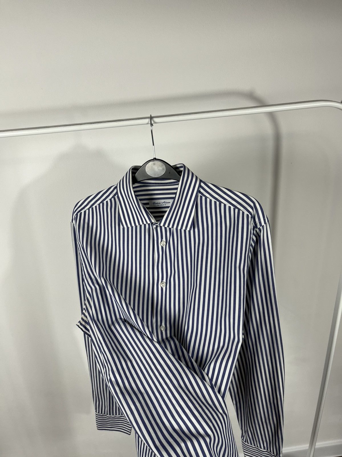 Other Santoria Milanese Blue White Striped Cotton Shirt 41 16 Size US L / EU 52-54 / 3 - 10 Thumbnail