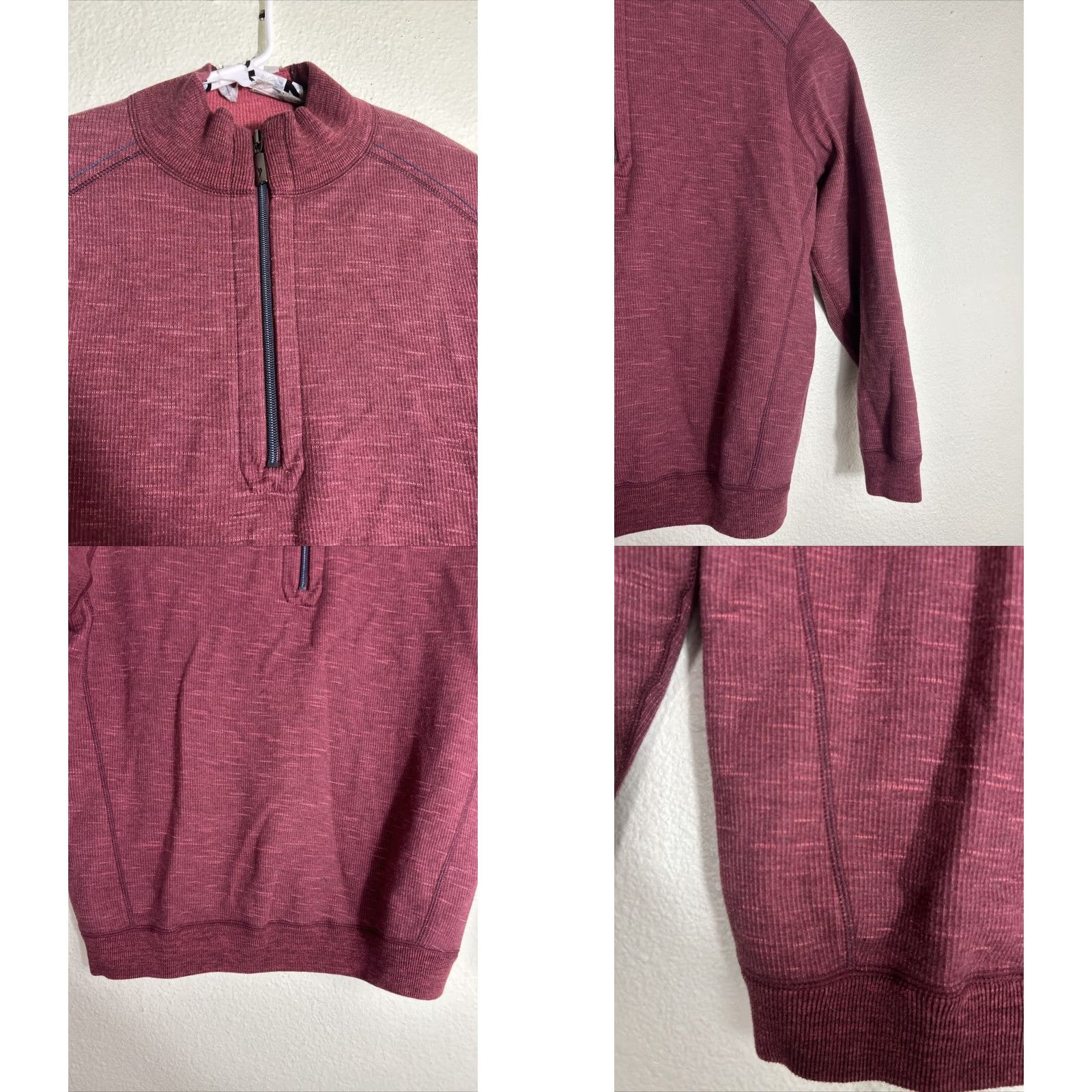 Tommy Bahama Tommy Bahama Sweater Men L Red Reversible Logo Mock Neck 1/4 Zip Pullover, Knit Cotton, Preppy, Casual, Logo Accents, Size L Size US L / EU 52-54 / 3 - 10 Thumbnail