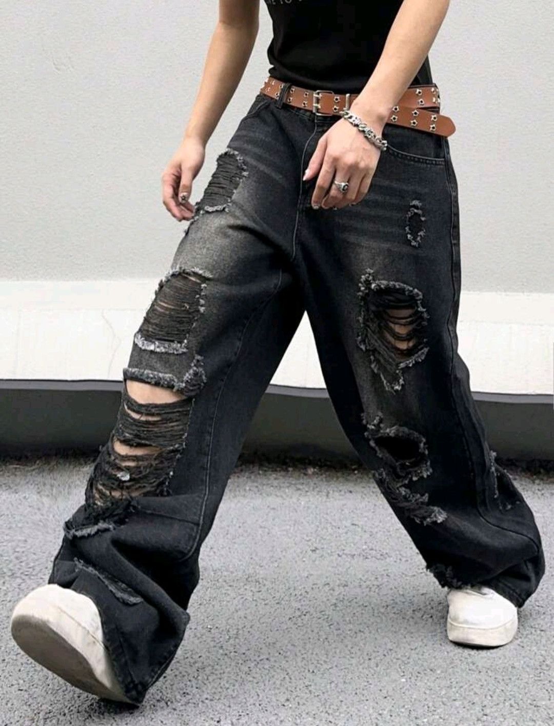 Japanese Brand × Jean Distressed Black Ripped Torn Jeans Y2k sh Size US 30 / EU 46 - 5 Thumbnail