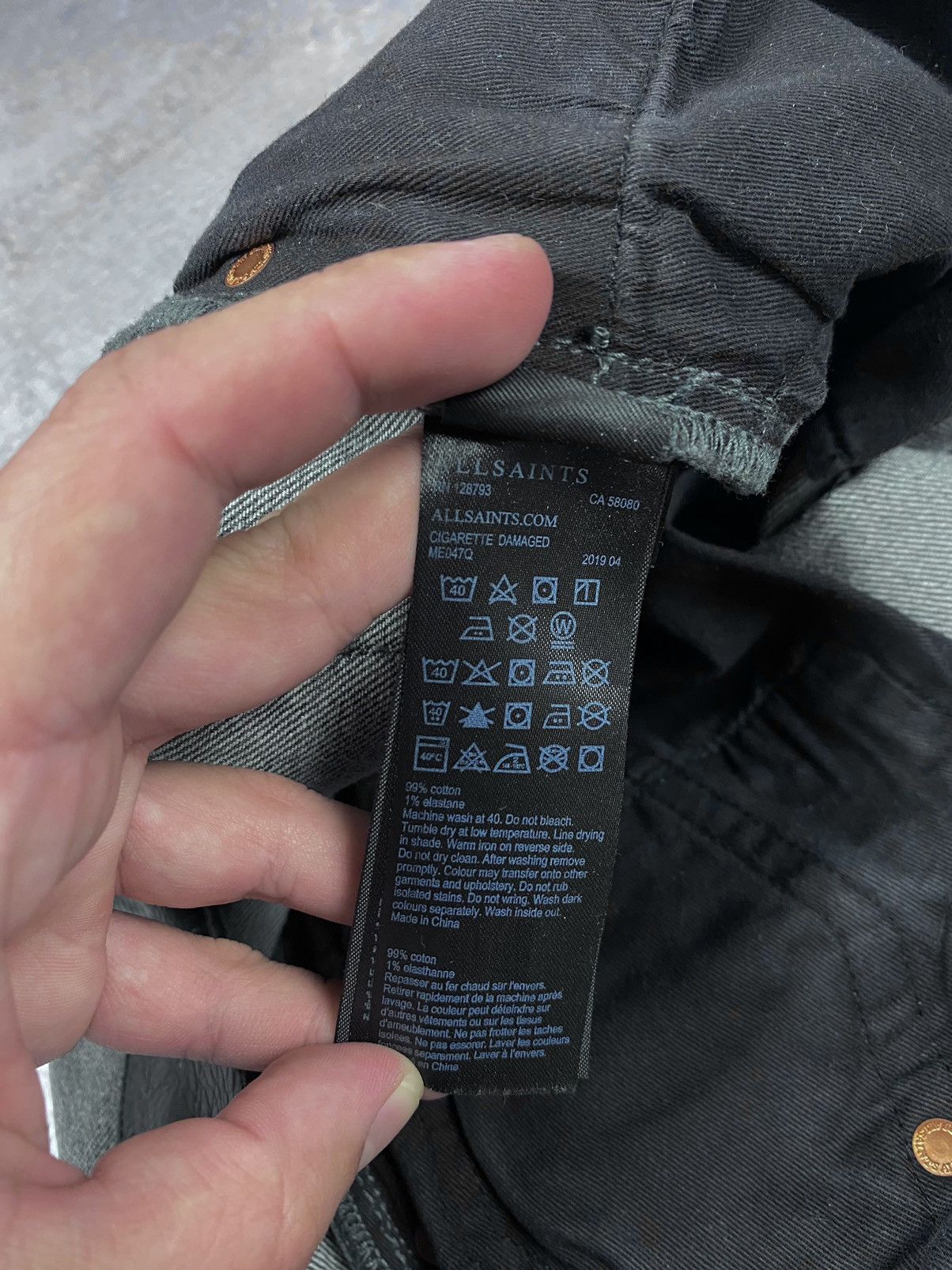 Allsaints All Saints Cigarette Damaged Distressed Gray Jeans Size US 33 - 19 Thumbnail