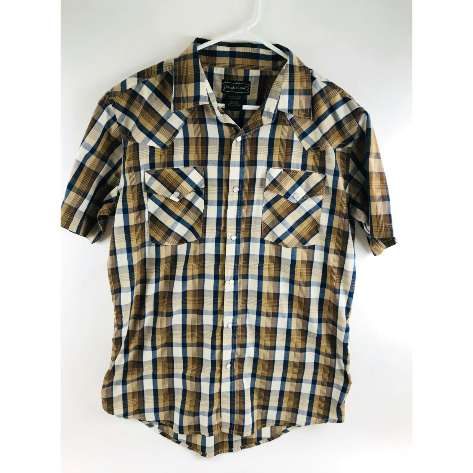 Vintage High Noon Shirt Mens Size L Western Button Down Short Sleeve Plaid Pearl Snap Shirt Size US L / EU 52-54 / 3 - 2 Thumbnail