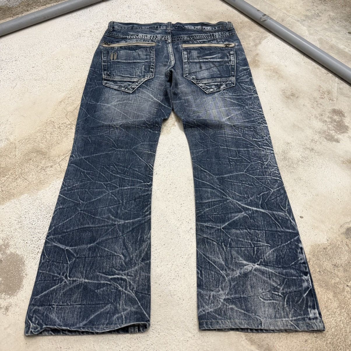 Japanese Brand Blow By Blue Crazy Y2K Whisker Washed Denim Pants Size US 31 - 2 Thumbnail