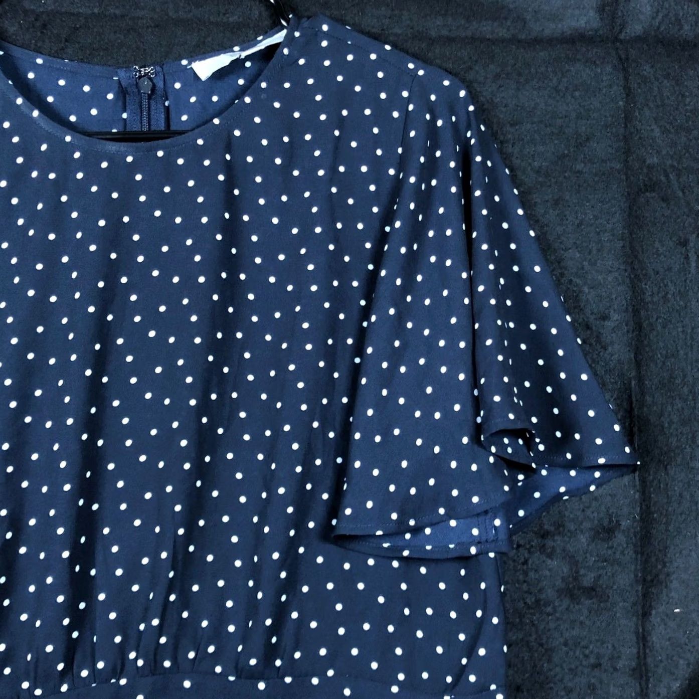Ann Taylor LOFT Womens Blouse Blue White Polka Dot Crew Neck Short Sleeve Zip Back 4 - Casual Workwear Formal Size S / US 4 / IT 40 - 5 Thumbnail