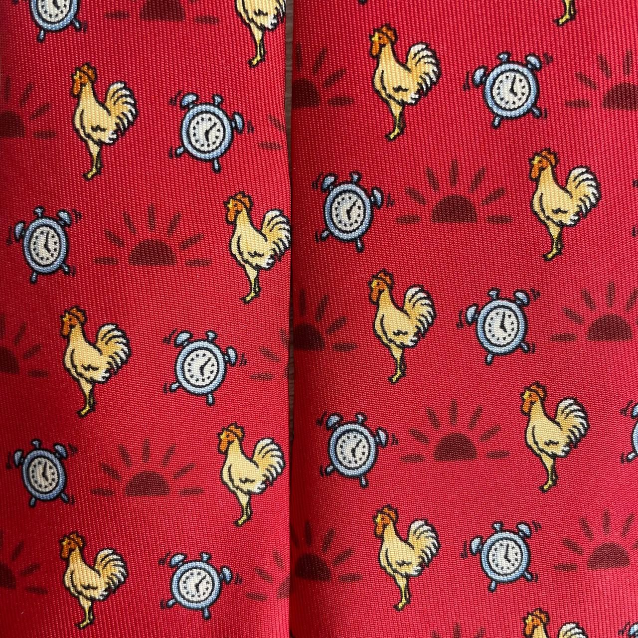 Hermes Hermes Paris Silk Tie 7566 SA Birds Red Size ONE SIZE - 1 Thumbnail