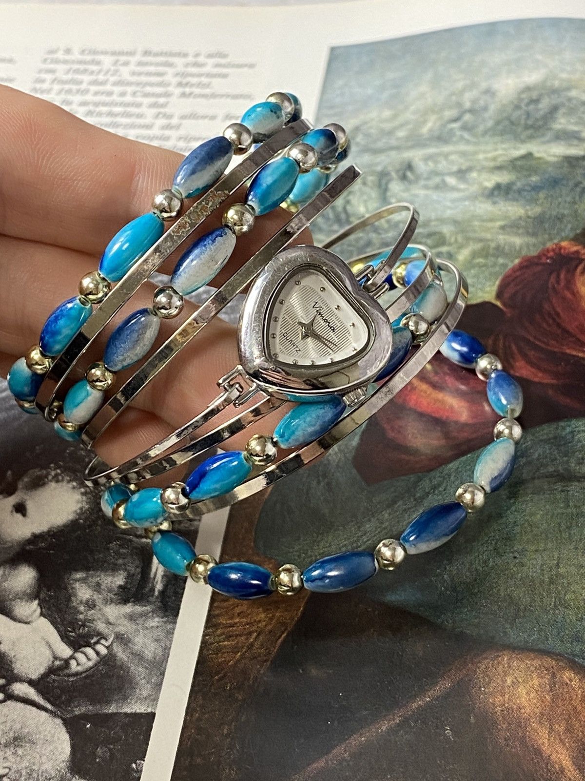 Japanese Brand Vimora Heart Watch. Turquoise Beaded Bangle. Vintage Y2K Size ONE SIZE - 1 Thumbnail