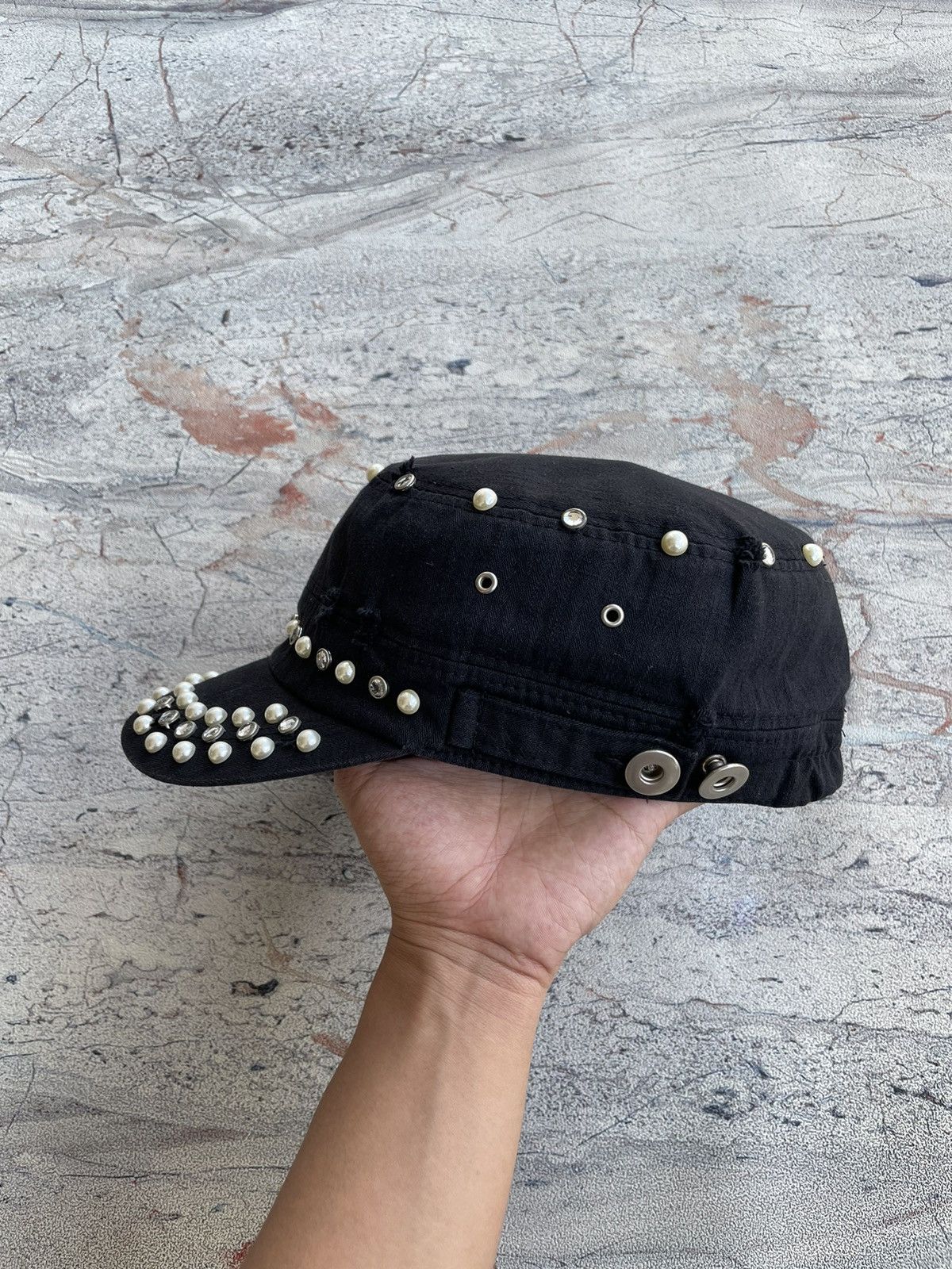 If Six Was Nine Goth Punk Egoist Crazy Pearl Studded Patrol Cadet Hat Size ONE SIZE - 6 Thumbnail