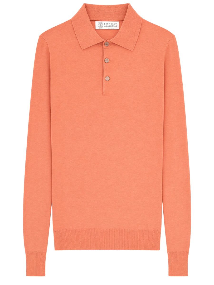 Brunello Cucinelli BRUNELLO CUCINELLI COTTON KNIT POLO SHIRT - ORANGE (IT 50) Size US L / EU 52-54 / 3 - 1 Thumbnail