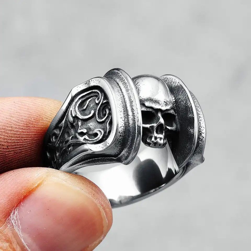 Jewelry × Vintage Skull Men Rings 316L Stainless Steel Rune Skeleton Size ONE SIZE - 2 Thumbnail