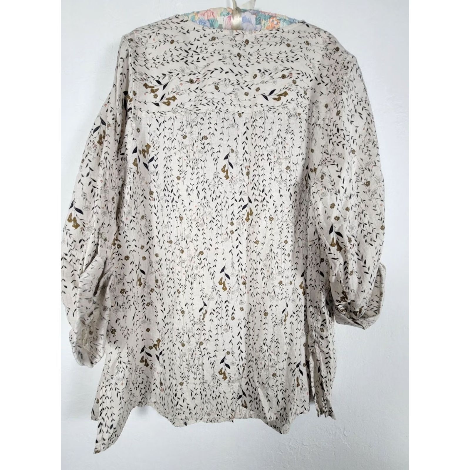 Rachel Zoe Rachel Zoe Womens Blouse 100% Linen Floral Print 3/4 Sleeves Button Down Top 2X Beige Lily Beach Bohemian Relaxed Mens Womens Boys Girls Size XXL / US 16-18 / IT 52-54 - 2 Thumbnail