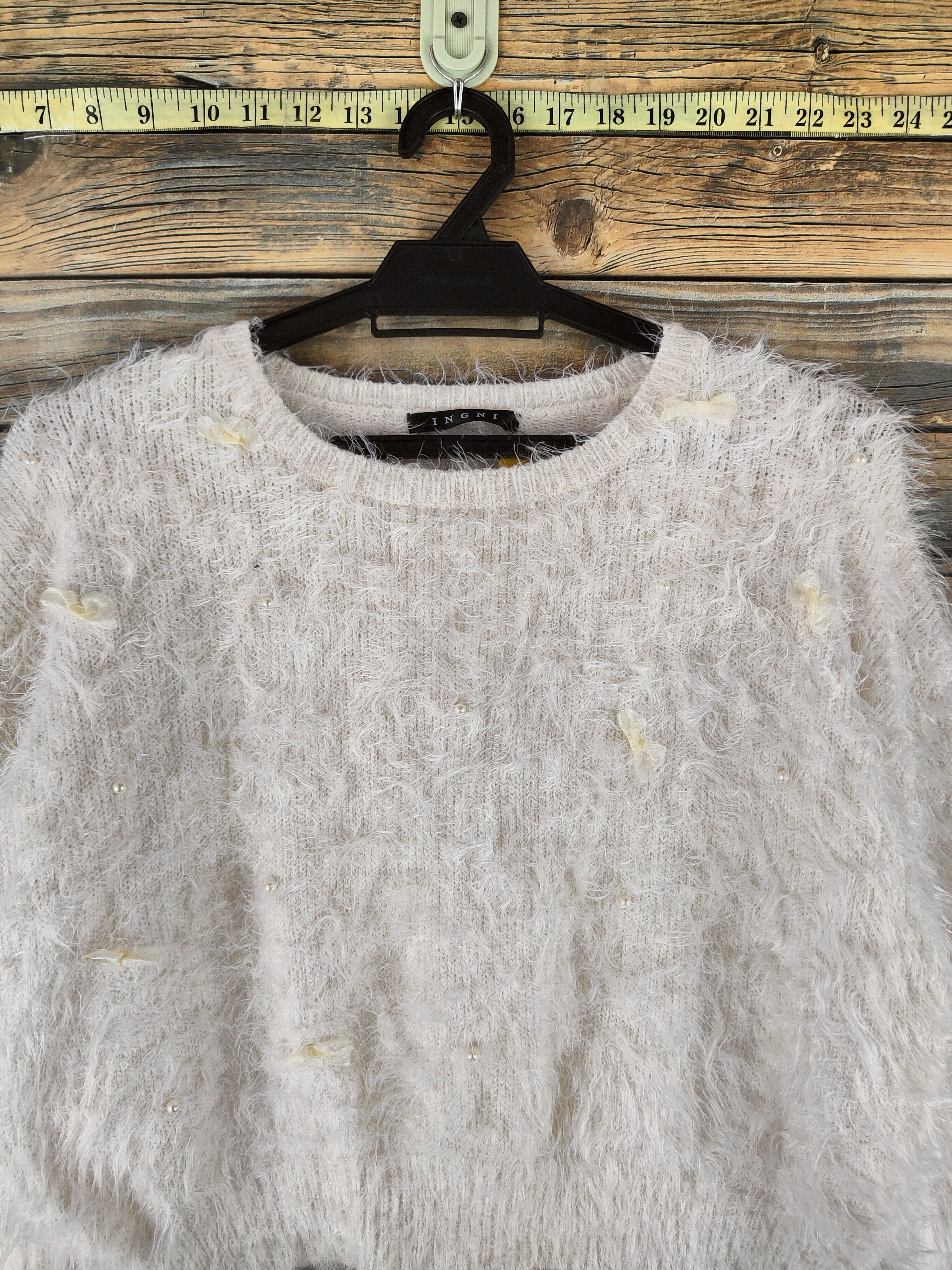 Japanese Brand DL Ingni White Fur Mohair Knitwear Crop Tops 46-440 Size S / US 4 / IT 40 - 2 Thumbnail