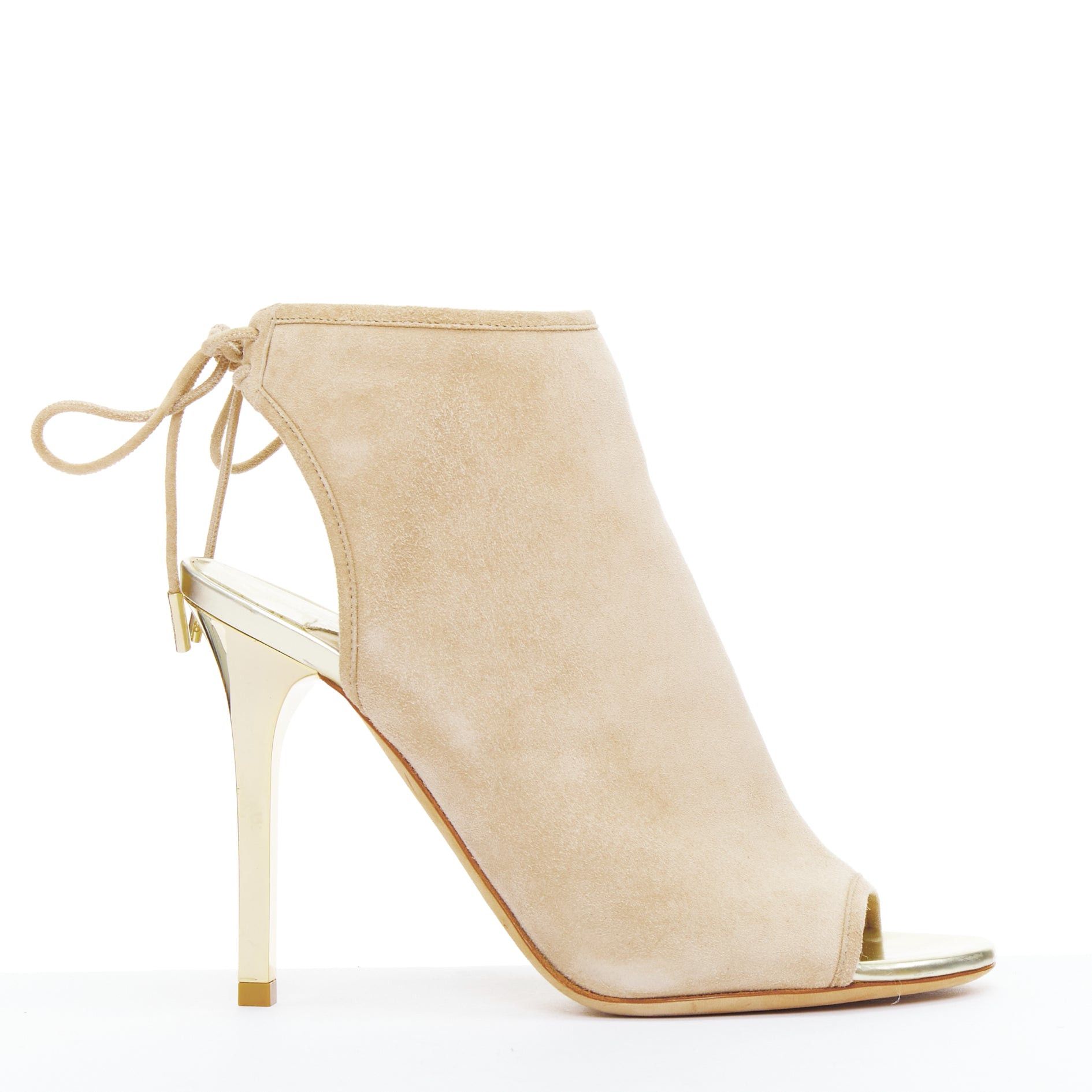 Jimmy Choo JIMMY CHOO Froze beige suede gold heel peep toe booties EU35.5 Size US 5.5 / IT 35.5 - 1 Thumbnail