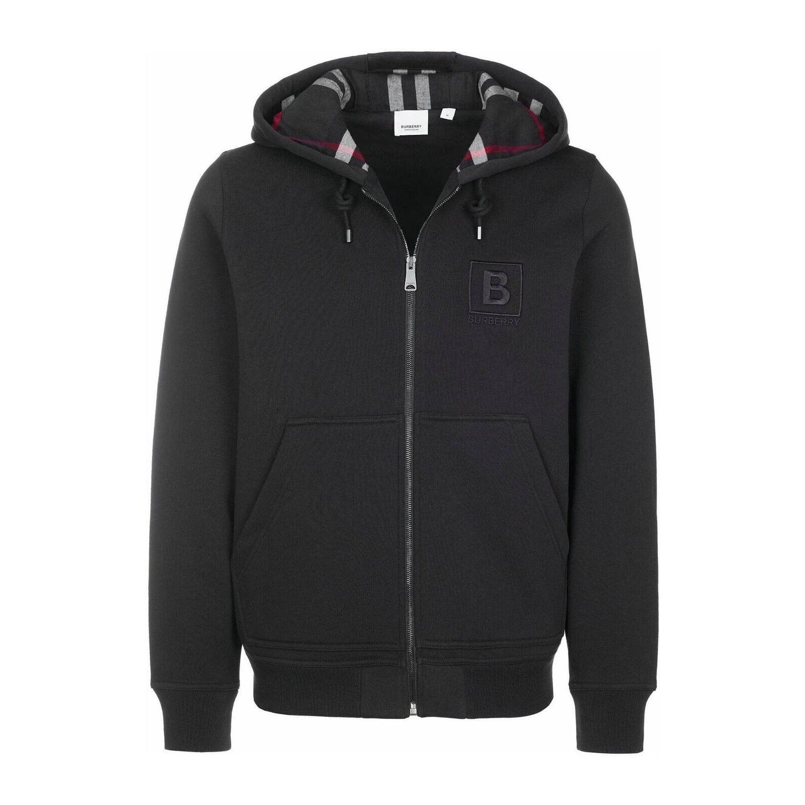 image of Burberry Fordson Black Cotton Bbox Logo Zip Hoodie Jacket Size L, Men's
