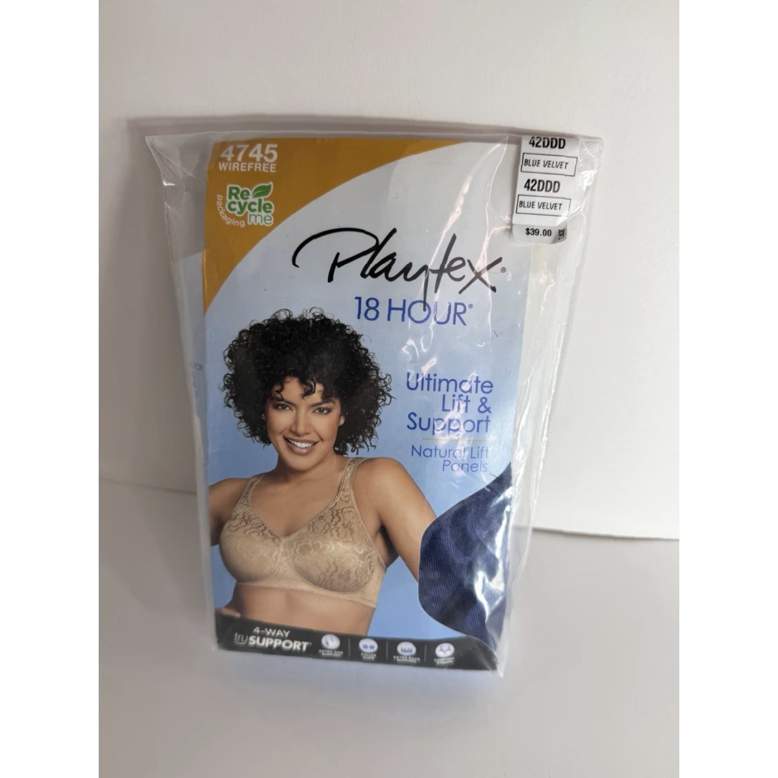 Vintage Playtex 18 Hour Ultimate Lift & Support Wirefree Bra-4745 42DDD Blue Velvet New Size ONE SIZE - 2 Thumbnail