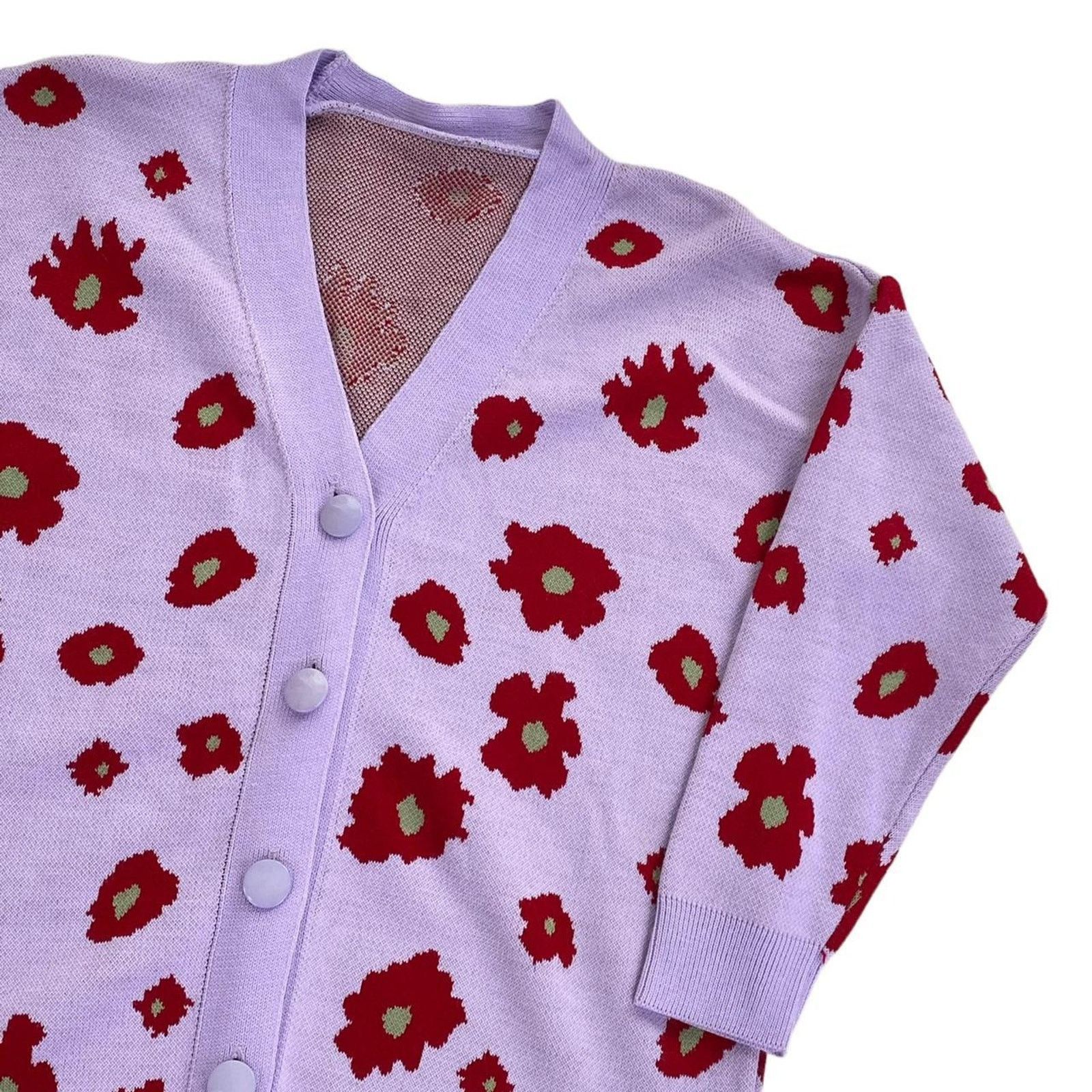 Other × Vintage Y2K Vintage Cute Floral Print Pastel Purple Cardigan Size L / US 10 / IT 46 - 2 Thumbnail