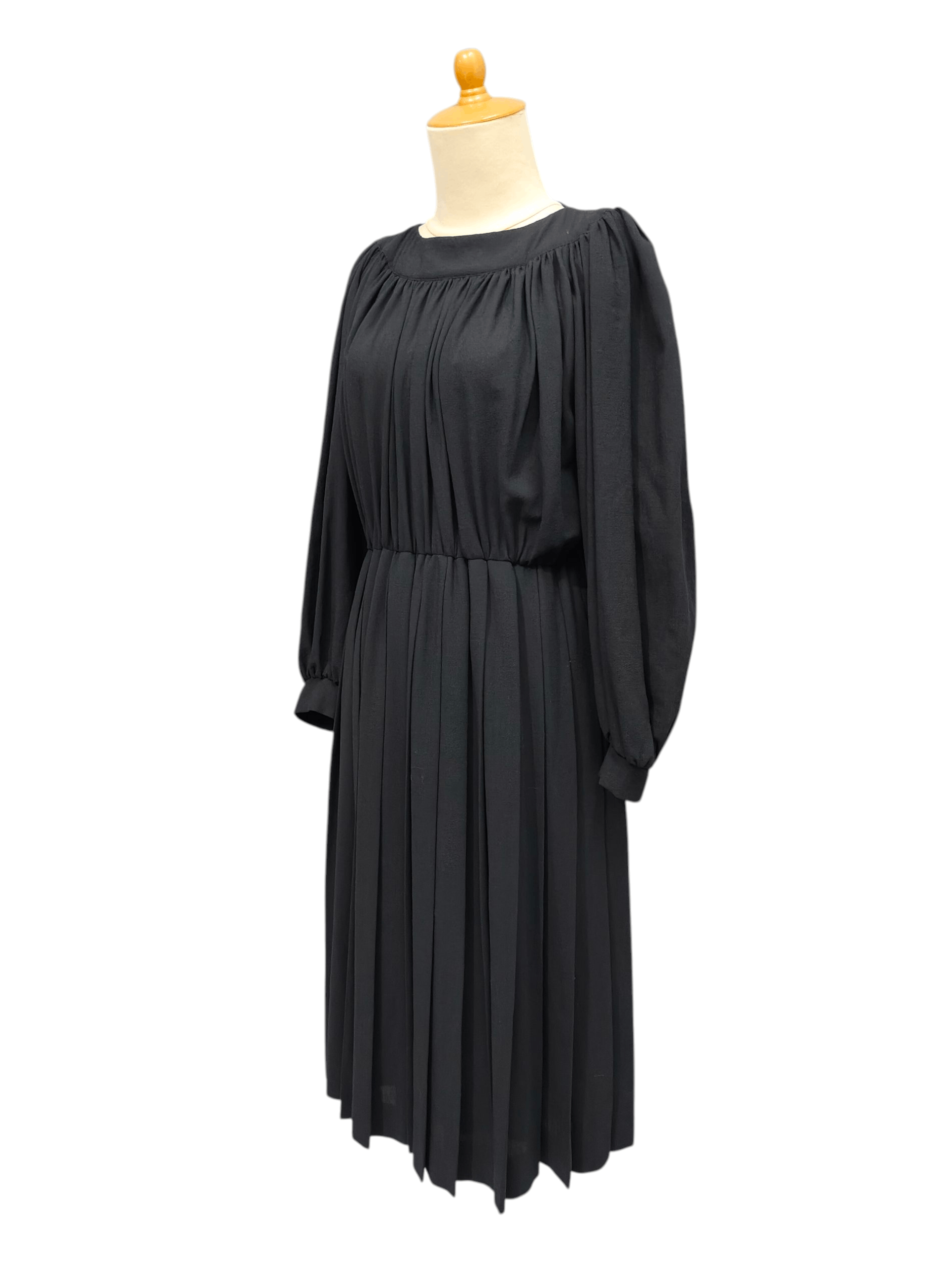Yves Saint Laurent 80s YSL- Pleated Gathered Yoke Diffusion Femmes Wool Dress Size M / US 6-8 / IT 42-44 - 3 Thumbnail
