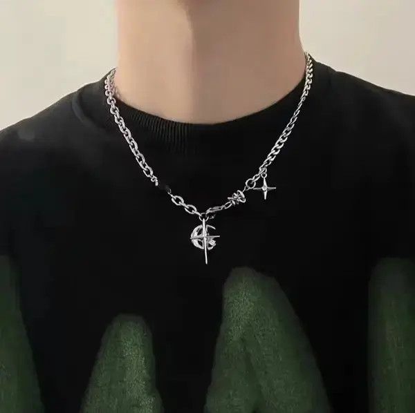 Jewelry Cross Chrome Crescent Moon Chain Necklace Size ONE SIZE - 1 Thumbnail