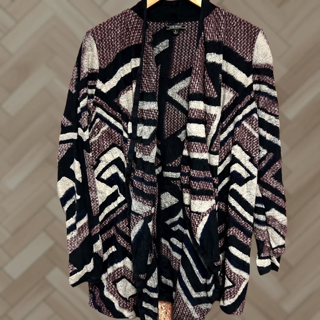 Lucky Brand Lucky Brand Sweater Cardigan Womens Large Open Wrap V-Neck Pocket All Seasons Red Color Geometric Knit Size L / US 10 / IT 46 - 1 Thumbnail