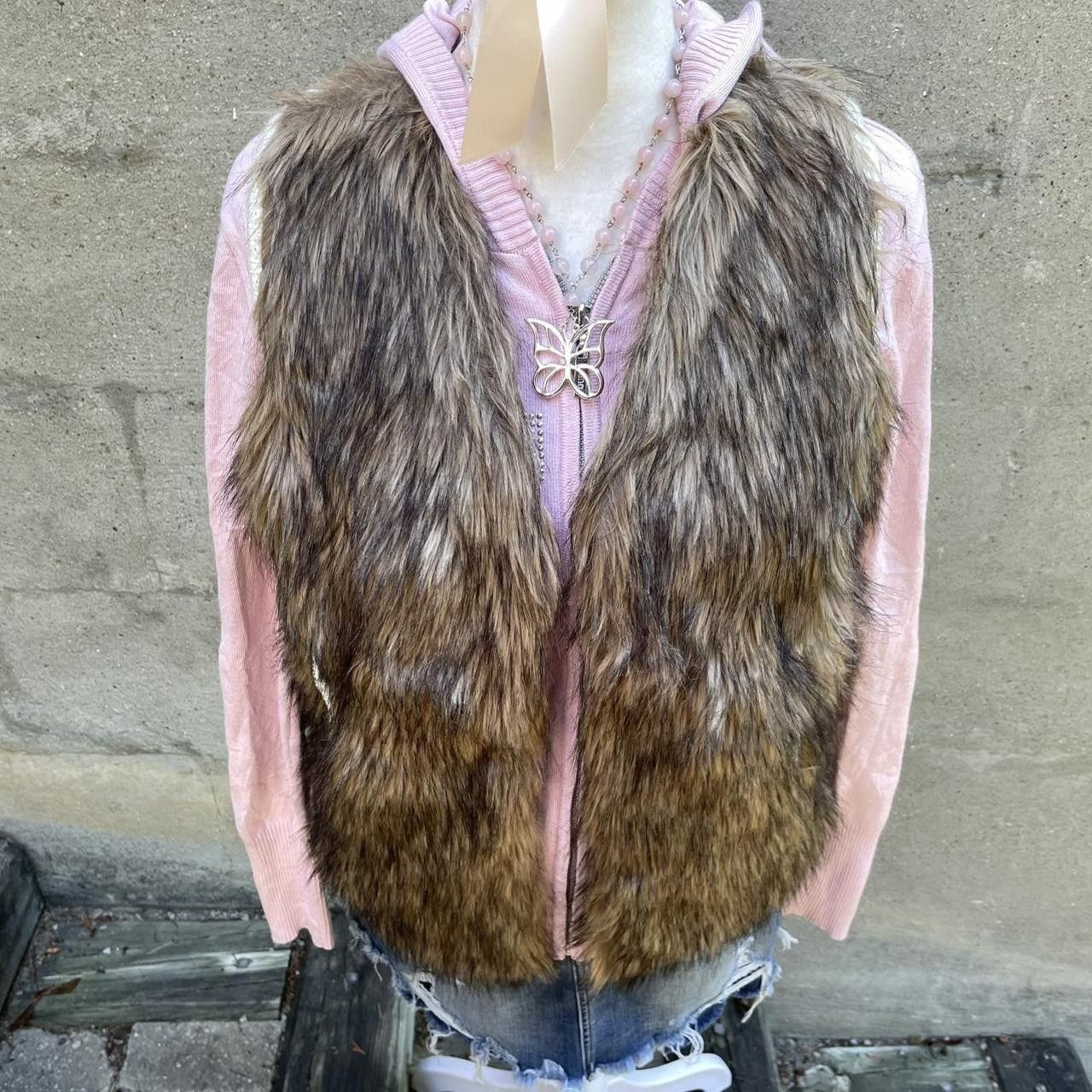 Vintage Y2K Brown Faux-Fur Vest with Knit Back Size S / US 4 / IT 40 - 5 Thumbnail