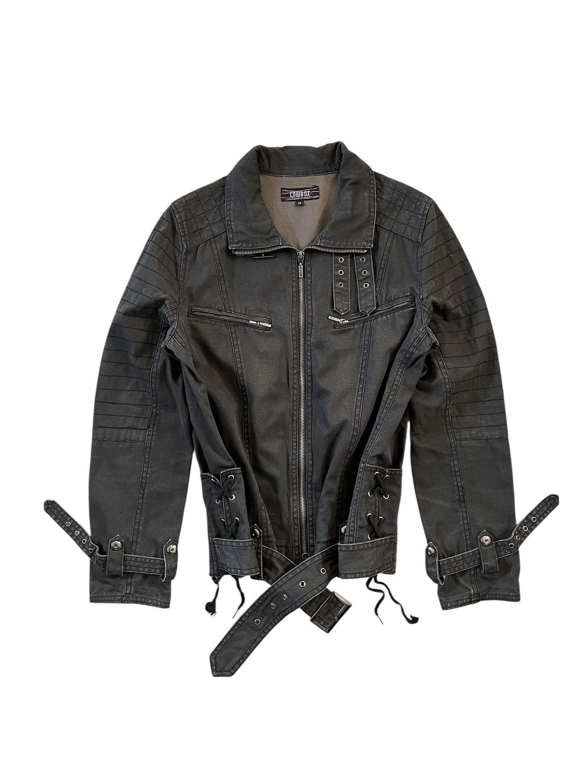 LOWBOX 2000s Lowbox Washed Black Lace-Up Biker Jacket Size US M / EU 48-50 / 2 - 1 Thumbnail