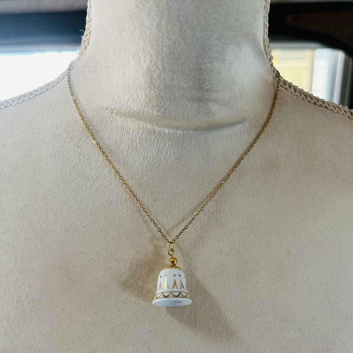 Handmade Handcrafted vintage gold painted ceramic bell necklace Size ONE SIZE - 1 Thumbnail
