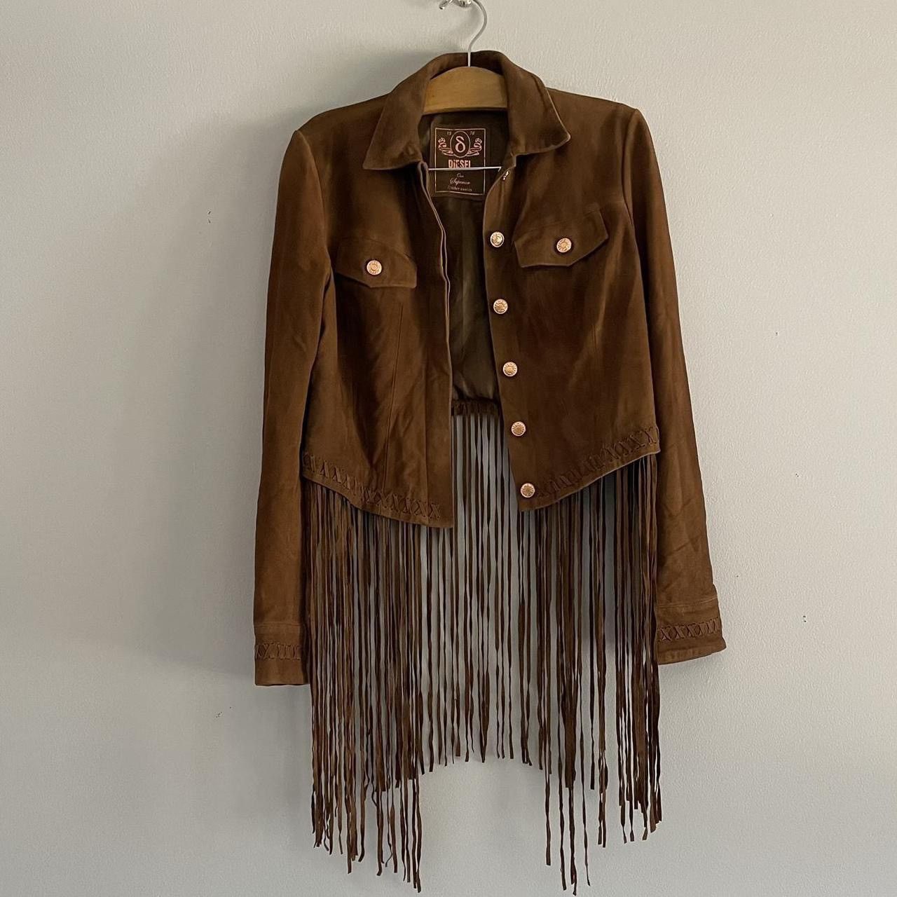 image of Vintage Diesel Fringe Moto Jacket in Brown, Women's (Size Small)